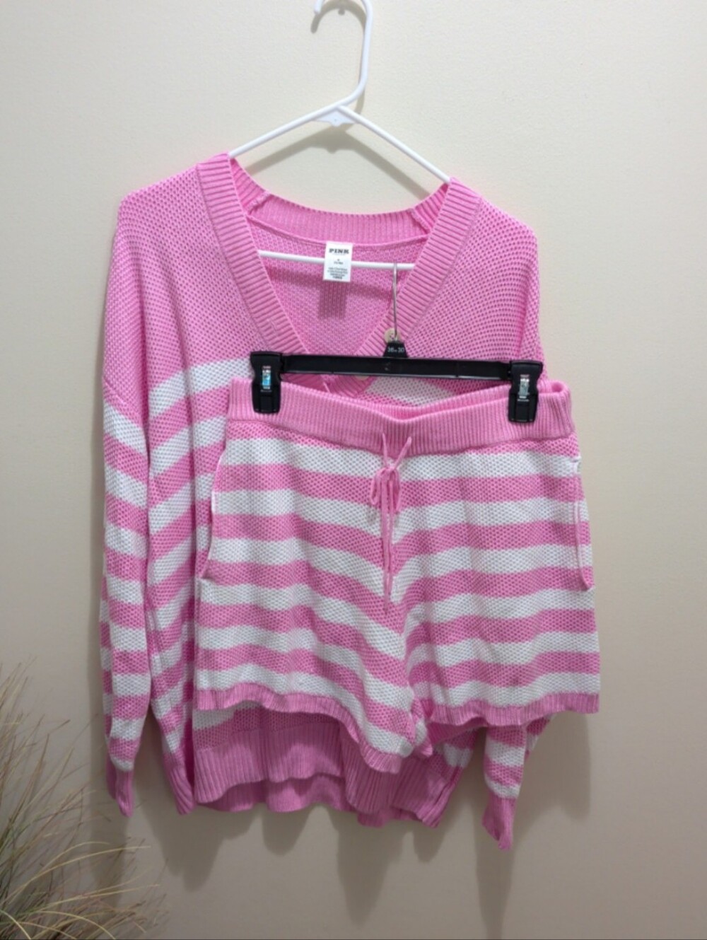 PINK Victoria's Secret V-Neck Cambridge Beach Wear Sweater and Shorts Lounge Set